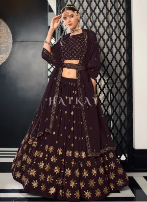 Dark Purple Sequence Embroidered Wedding Lehenga Choli And Dupatta