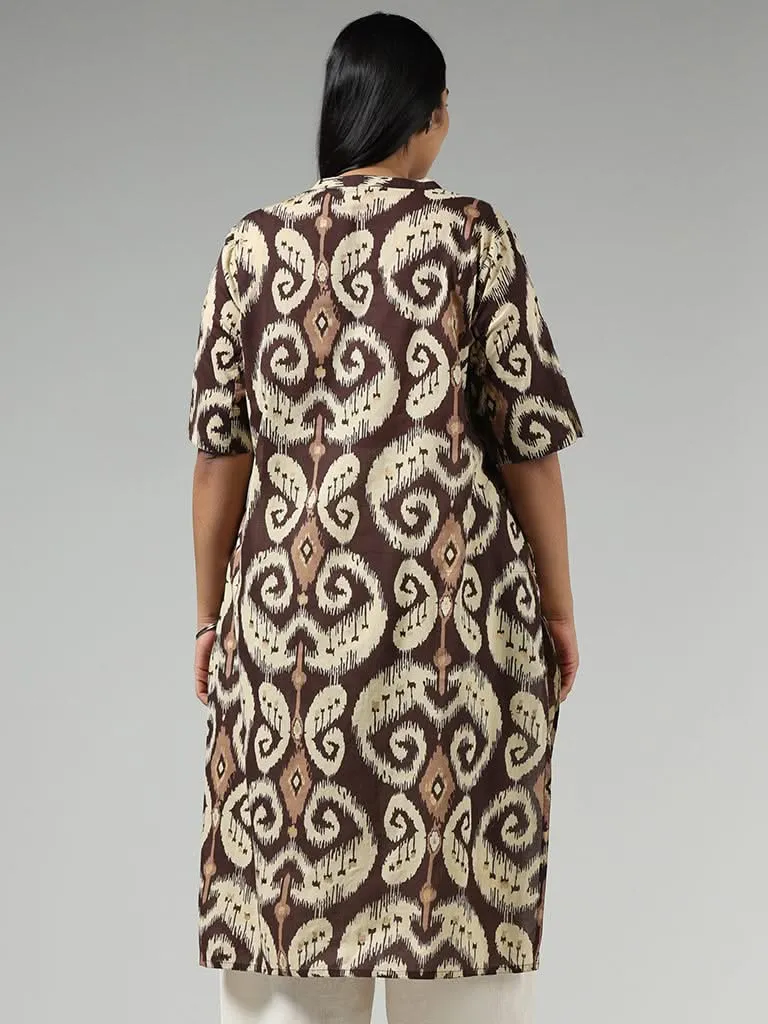 Diza Brown Printed Cotton Kurta