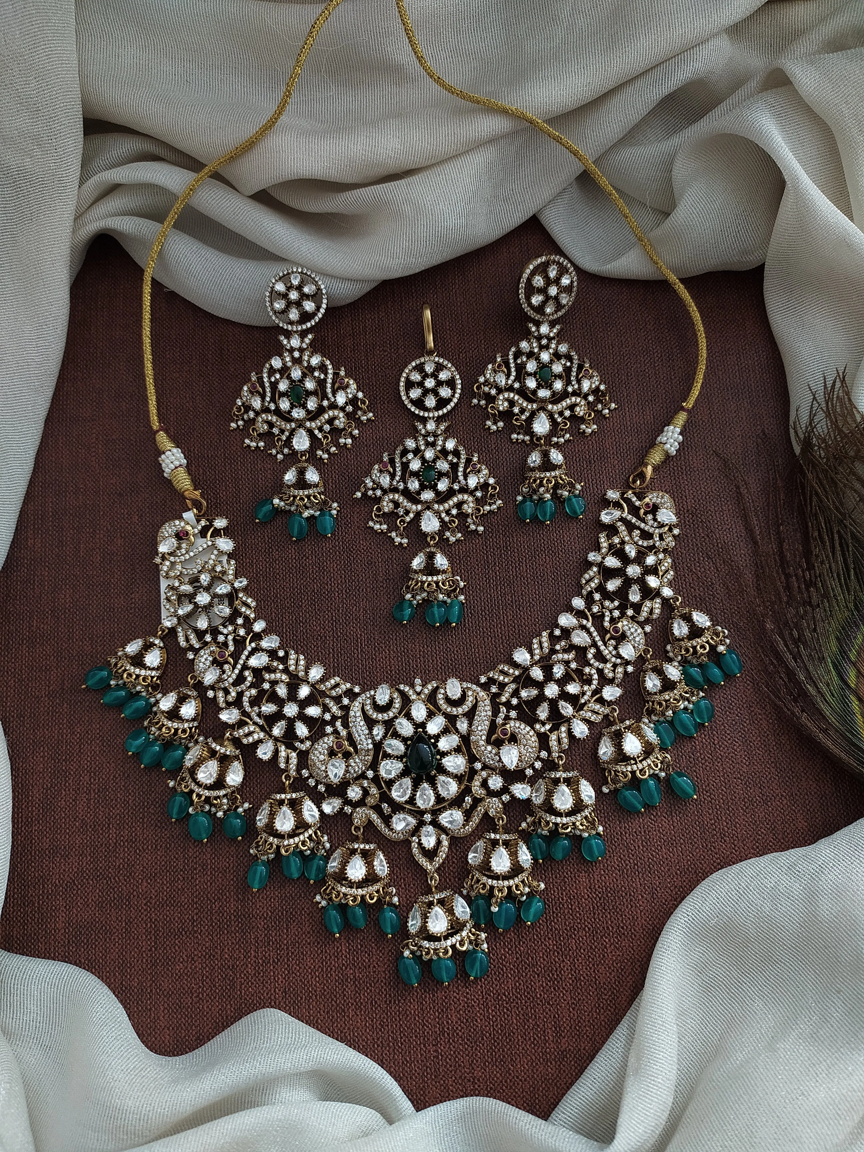 Dual Peacock Design Heavy Victorian Necklace Sets