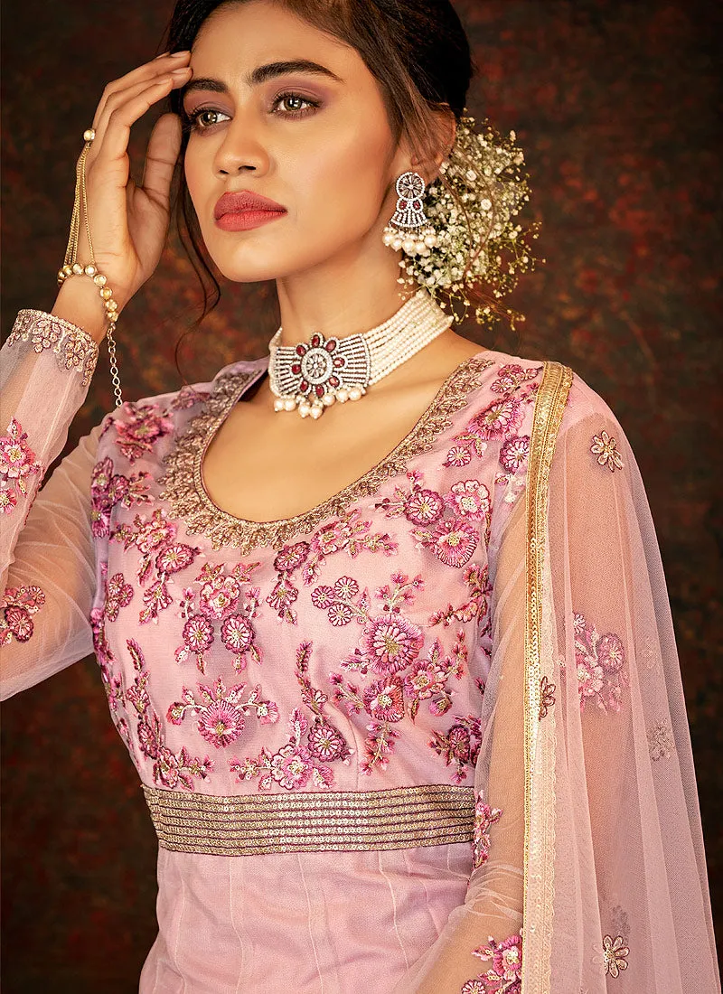 Dusty Pink Multi Embroidered Wedding Anarkali Suit