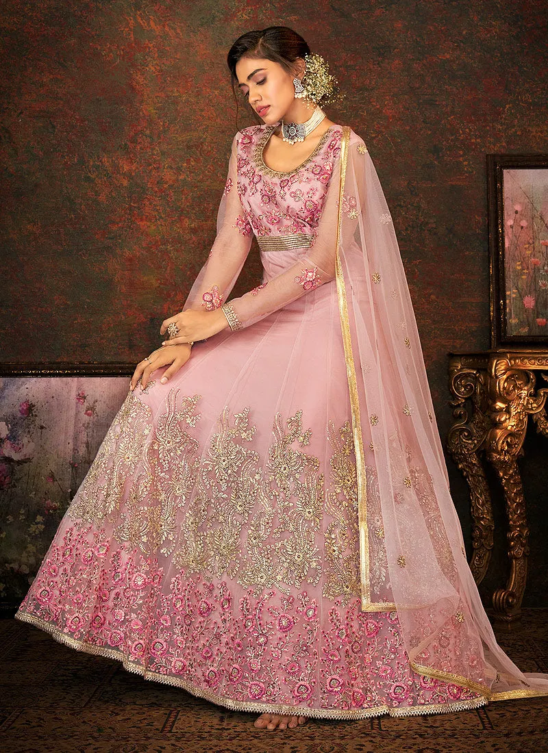 Dusty Pink Multi Embroidered Wedding Anarkali Suit