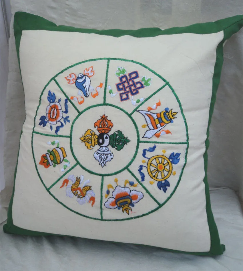 Eight Auspicious Symbol Embroidery Cotton Pillow Covers