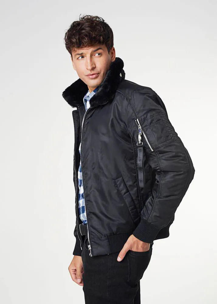 Faux Fur Imitation Classic Black Men's Winter Premium Jacket by TJS