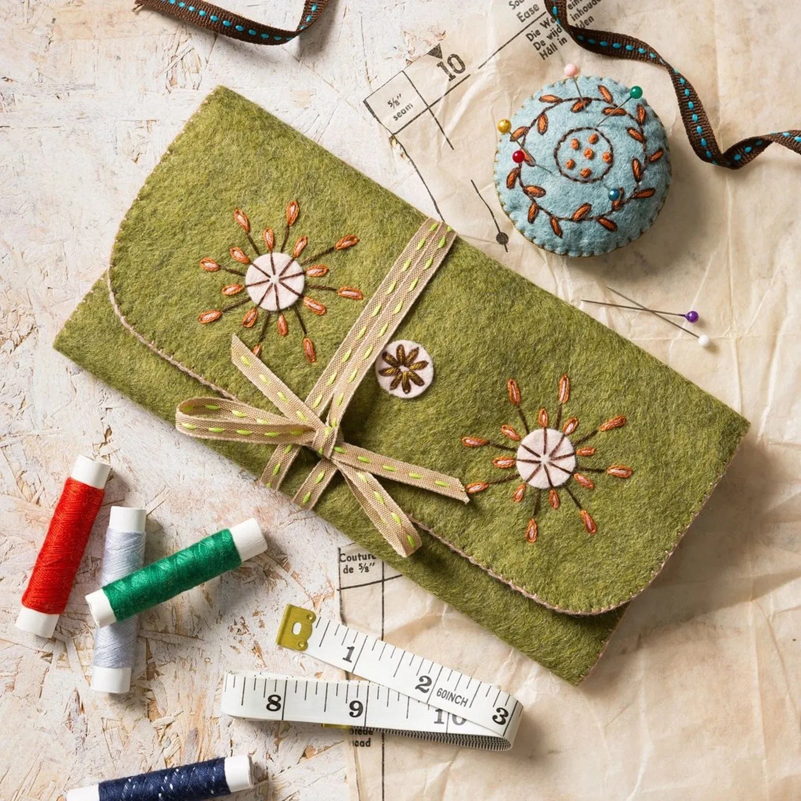 Folk Embroidered Sewing Roll - Corinne Lapierre Embroidery Kit