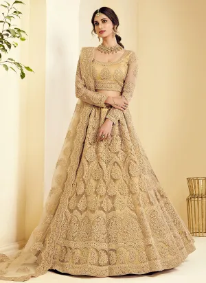 Golden Pearl Embroidered Wedding Lehenga Choli