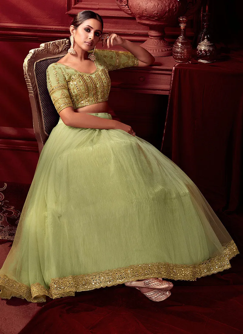 Green Golden Embroidered Designer Lehenga Choli With Dupatta