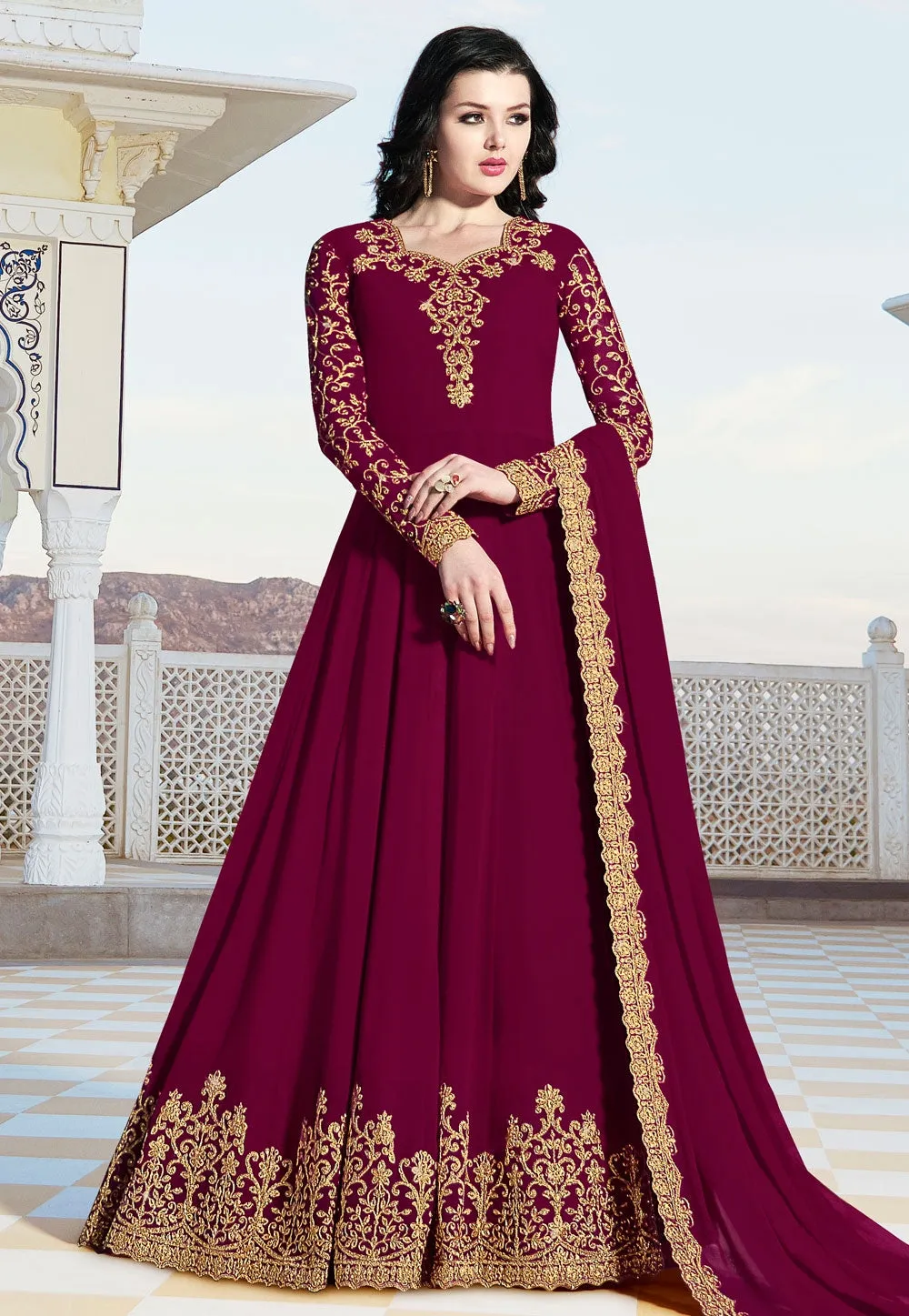 Hot Pink Elegant Embroidered Anarkali Suit