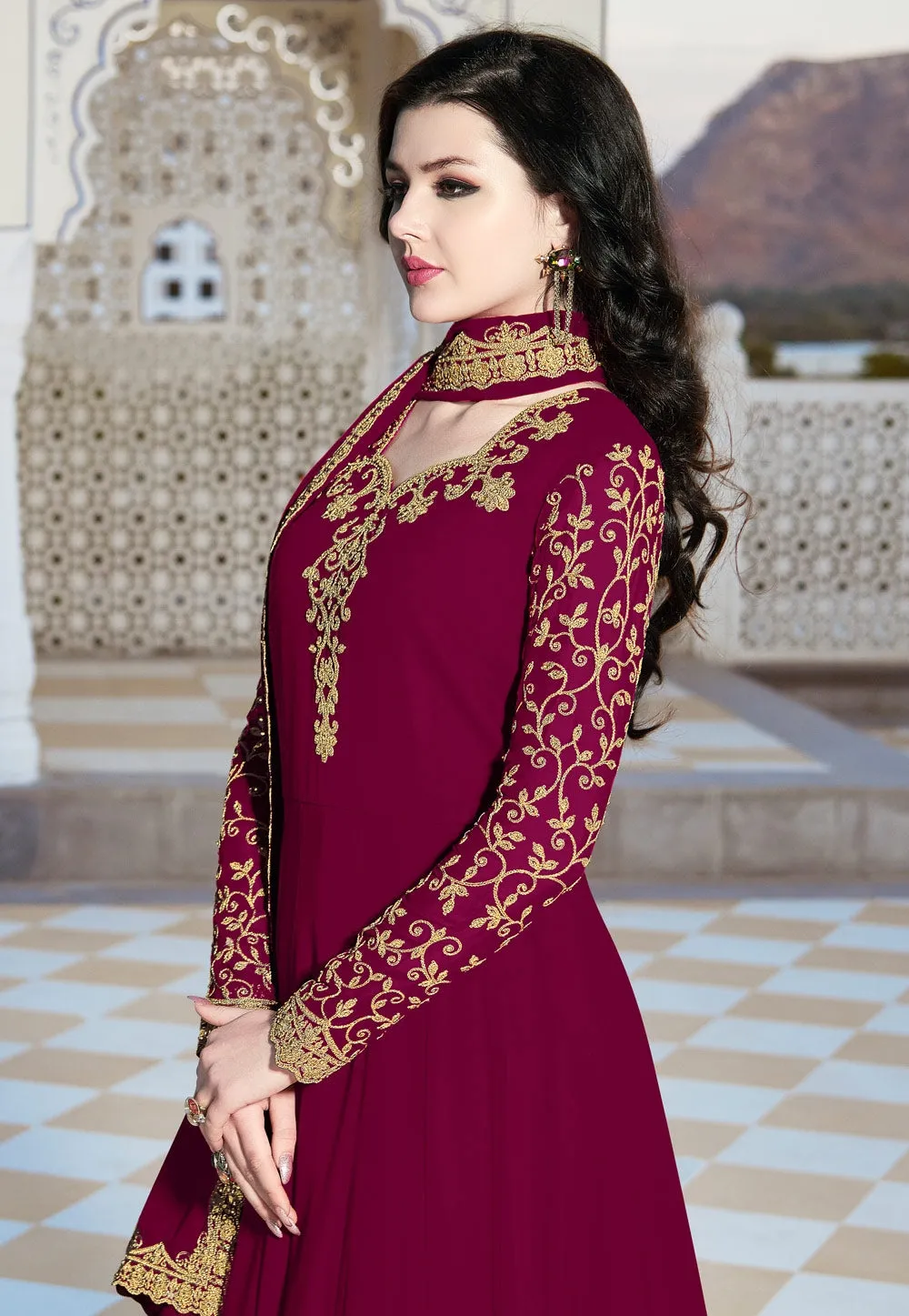 Hot Pink Elegant Embroidered Anarkali Suit