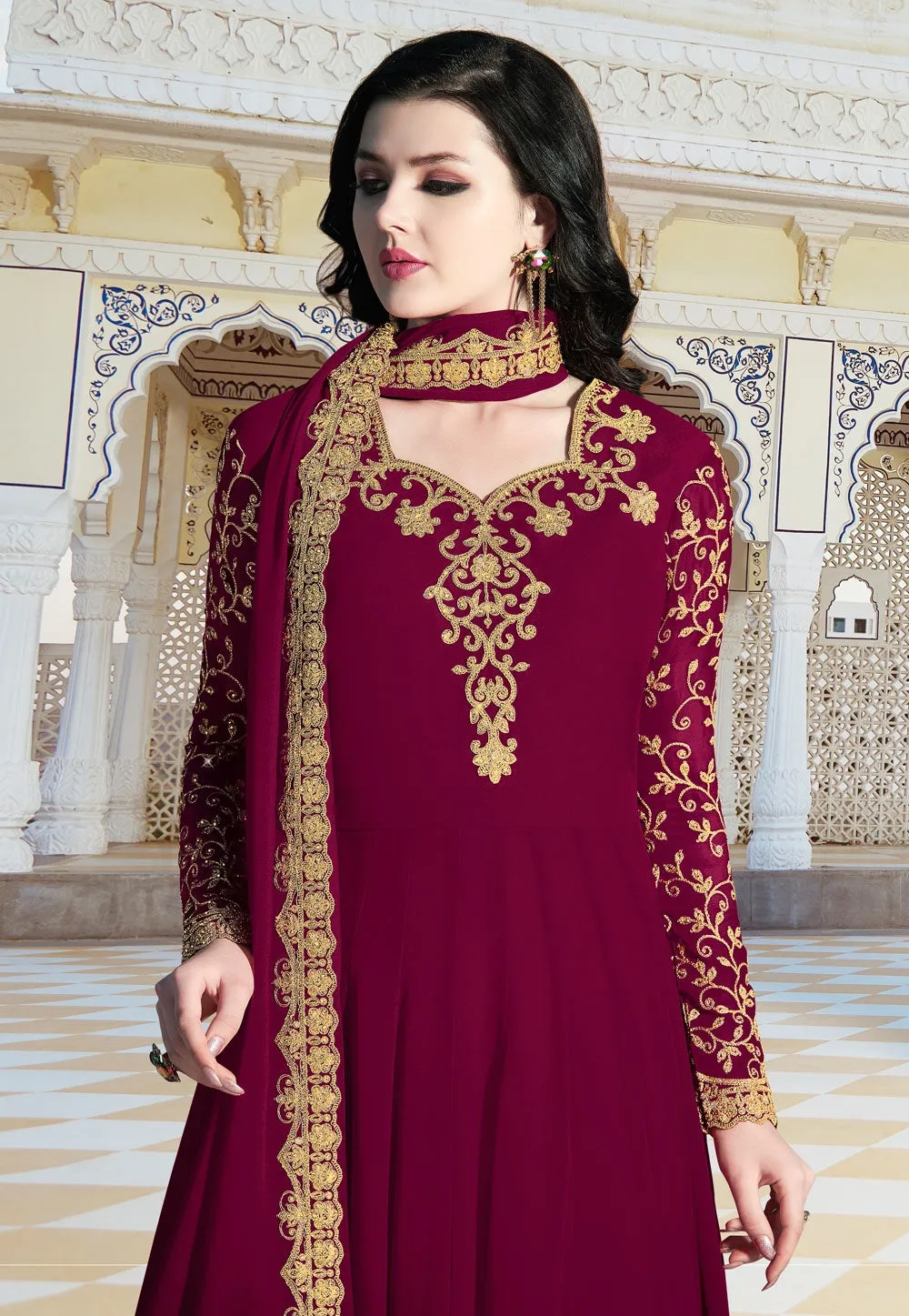 Hot Pink Elegant Embroidered Anarkali Suit