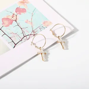 Imitation Pearl Cross Earrings With Fashionable And Elegant OL Style