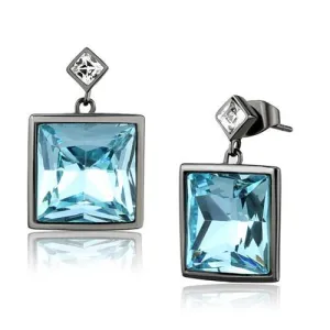 IP Light Black (IP Gun) Stainless Steel Earrings with Top Grade Crystal in Sea Blue for Women Sea Blue Stone Color Style TK2788