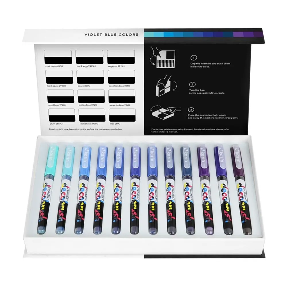 Karin Decobrush Pigment Markers 12 pack  Violet - Blue Colours