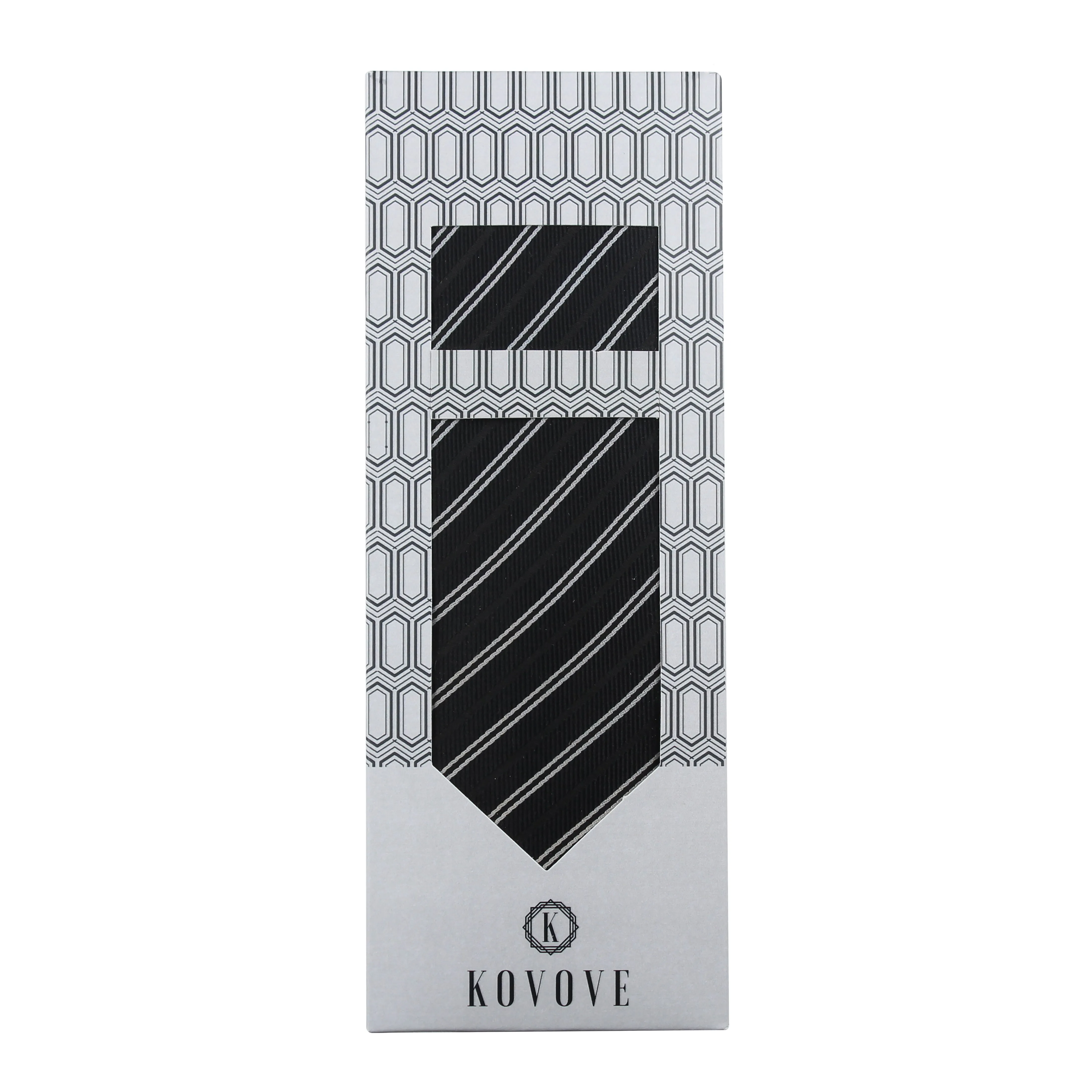 Kovove The Black Treat Striped Necktie and Pocket Square Gift Box