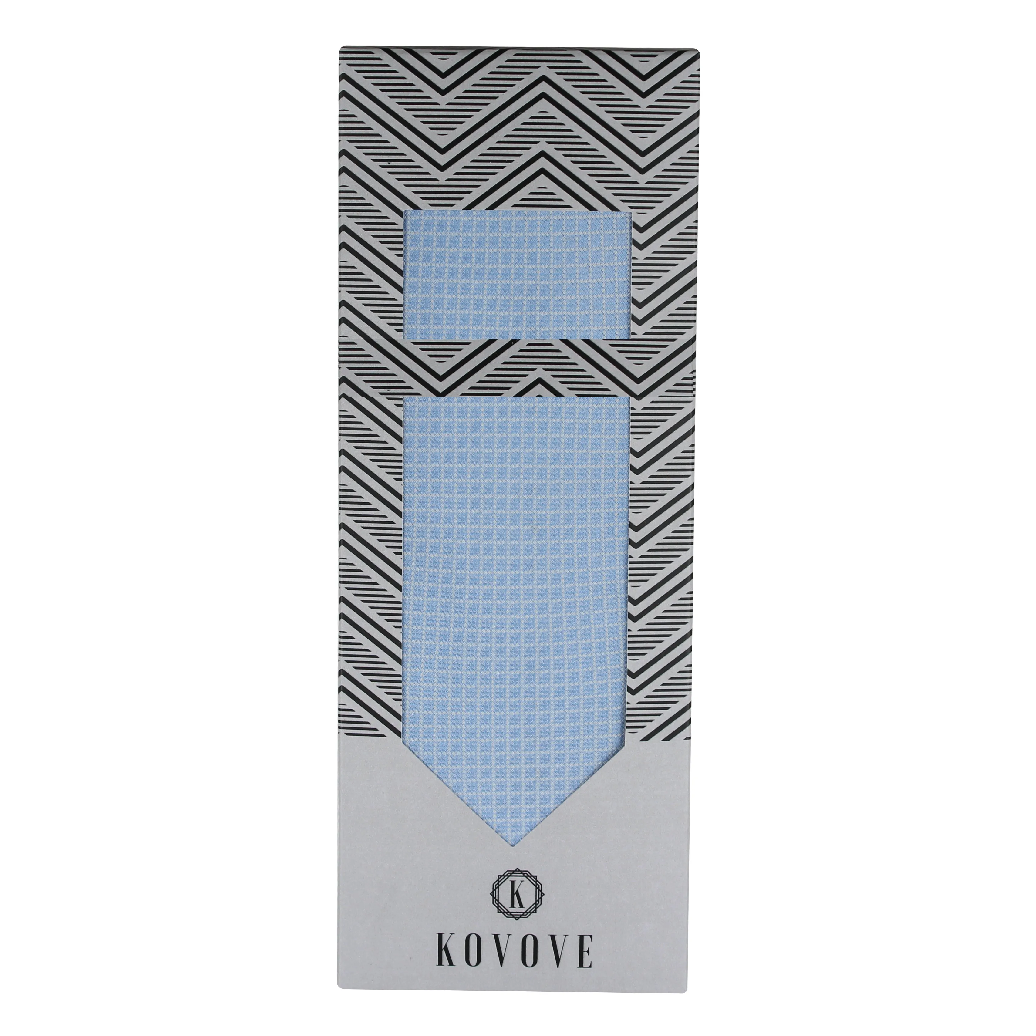 Kovove The Essentials Checkered Sky Blue Necktie and Pocket Square Gift Box