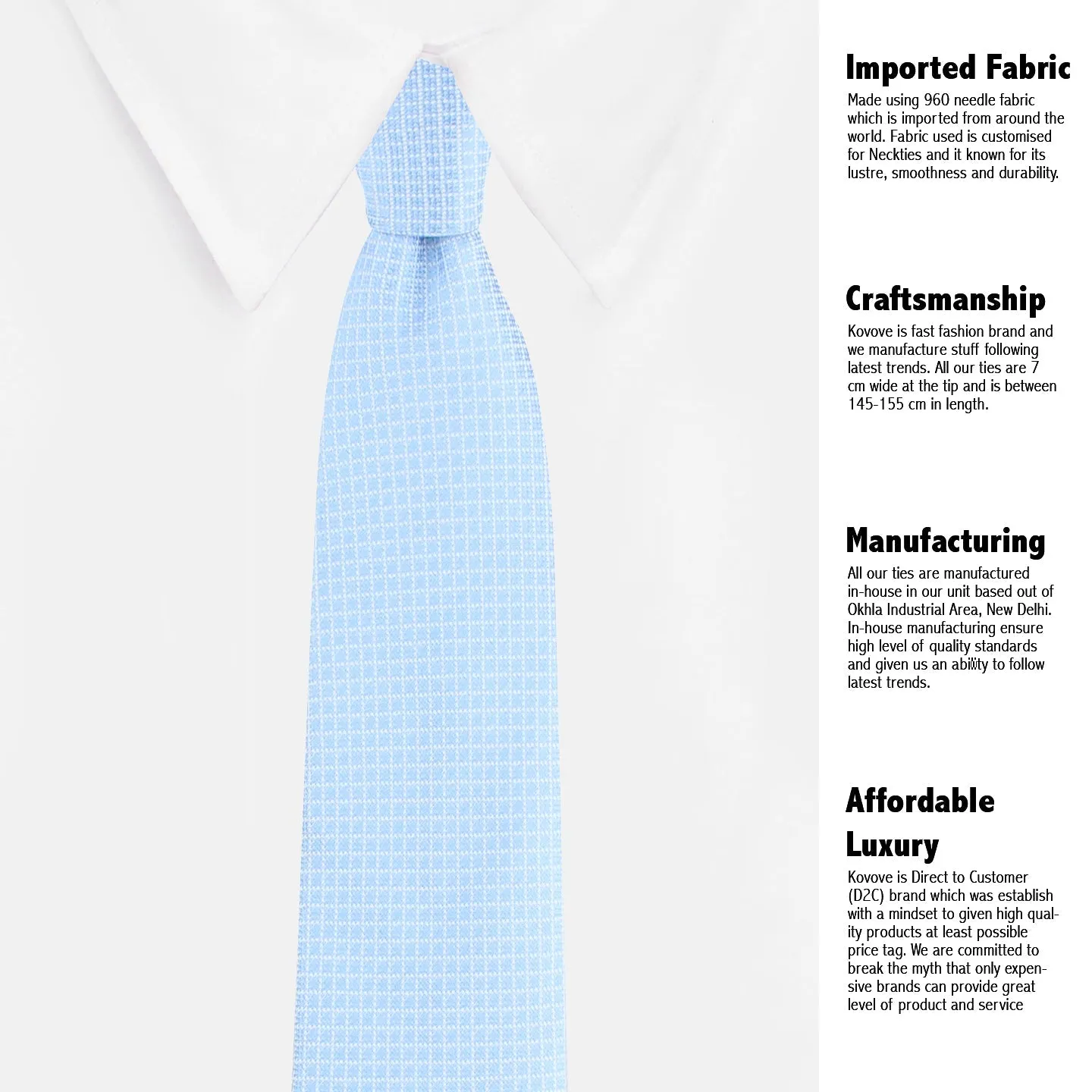 Kovove The Essentials Checkered Sky Blue Necktie and Pocket Square Gift Box