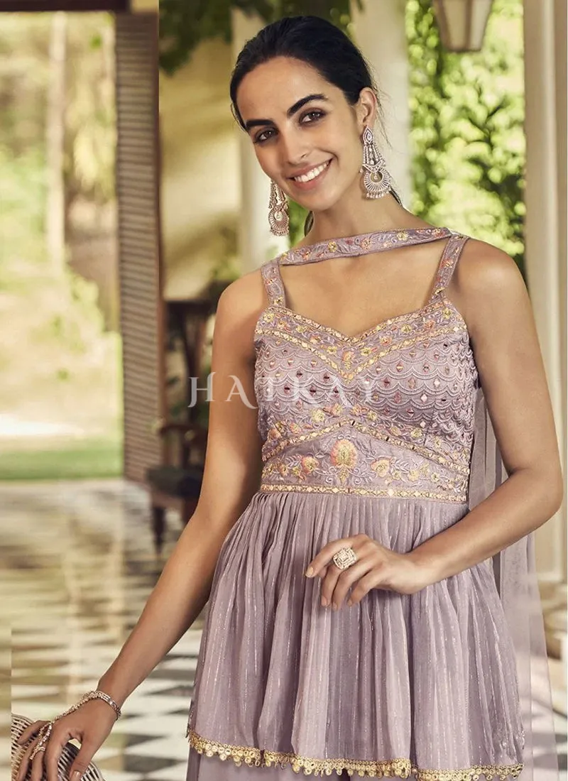 Lavender Embroidered Sharara Style Suit