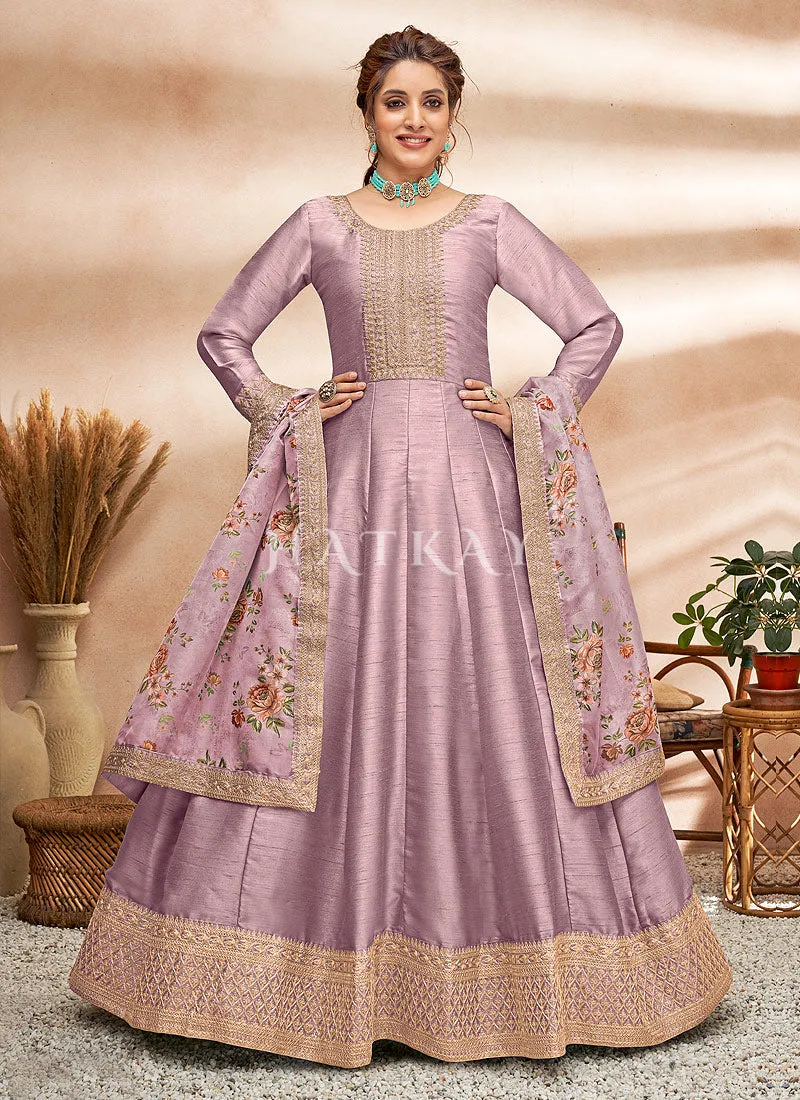 Lavender Embroidered Silk Anarkali Suit