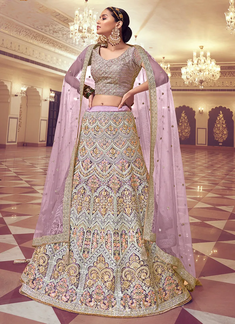 Lavender Floral Embroidered Wedding Lehenga Choli