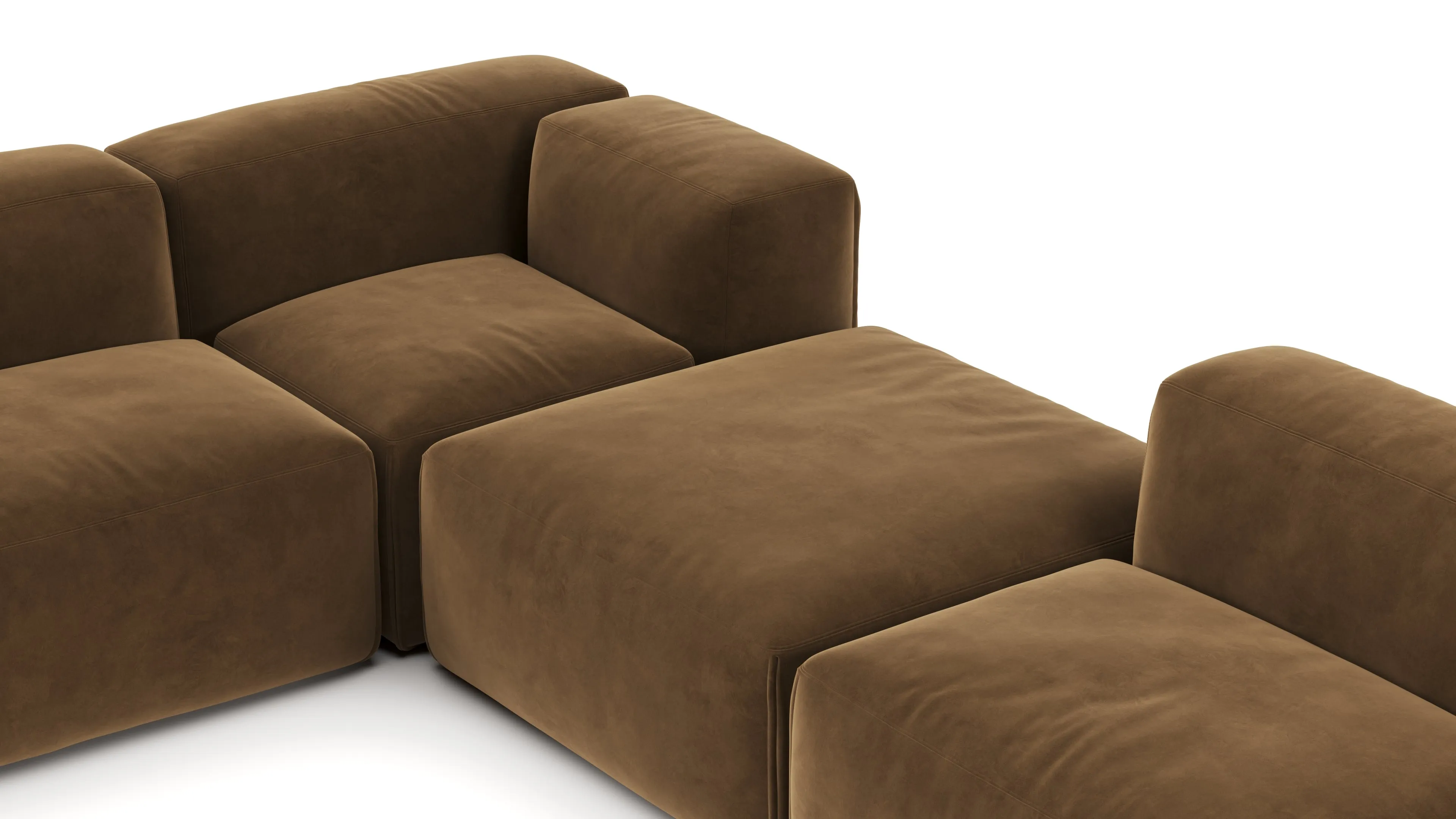 Le Mura - Le Mura Sectional Sofa, Eight Seater, Left, Brown Vegan Suede