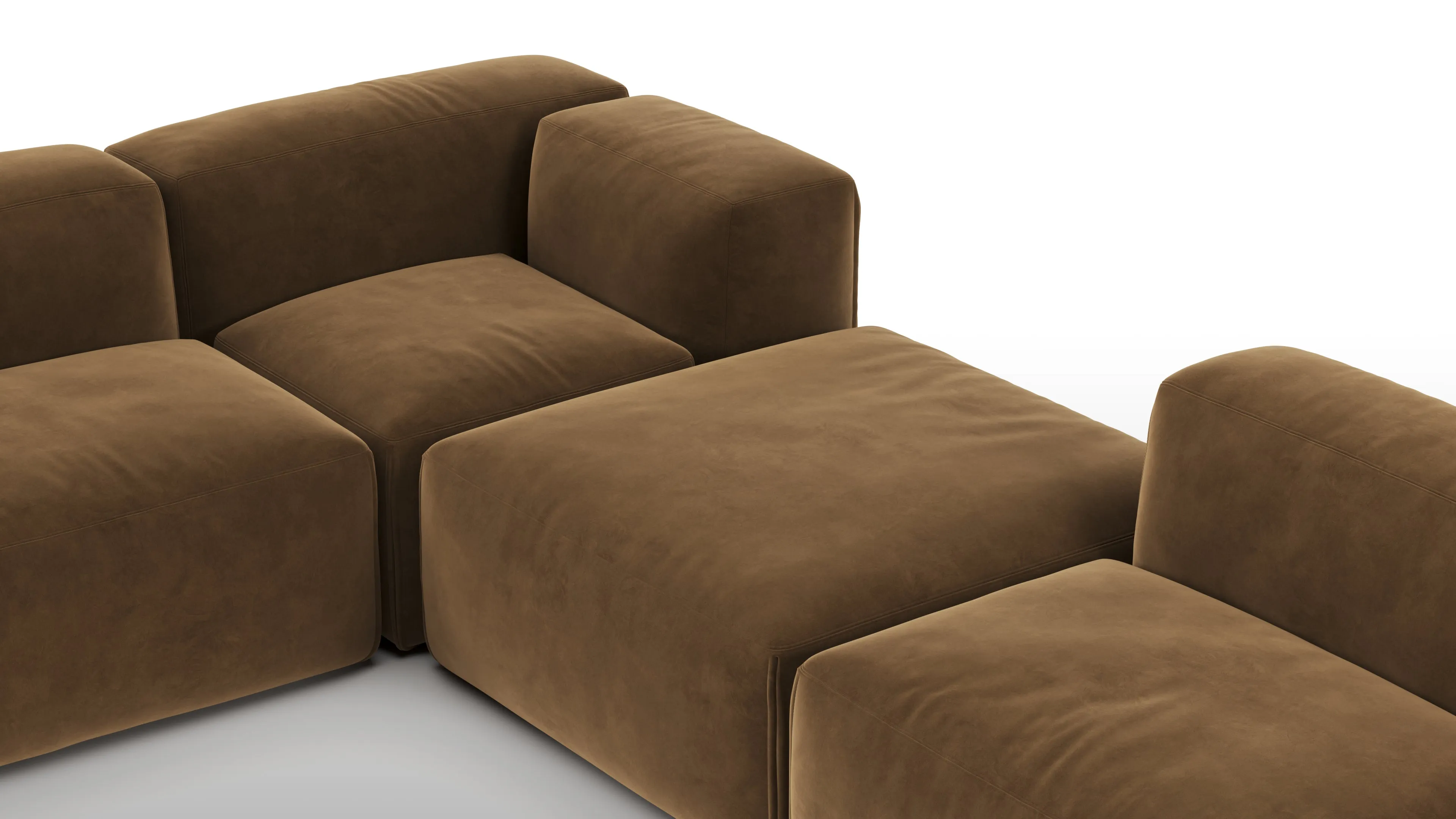 Le Mura - Le Mura Sectional Sofa, Eight Seater, Left, Brown Vegan Suede