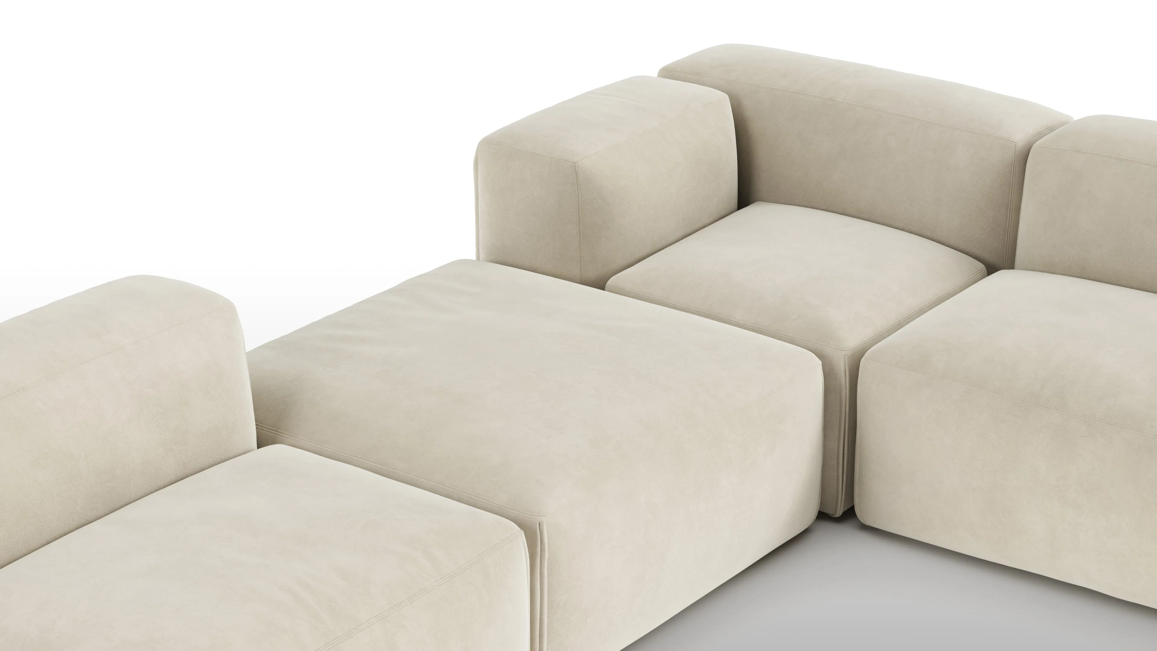 Le Mura - Le Mura Sectional Sofa, Eight Seater, Right, Eggshell Vegan Suede