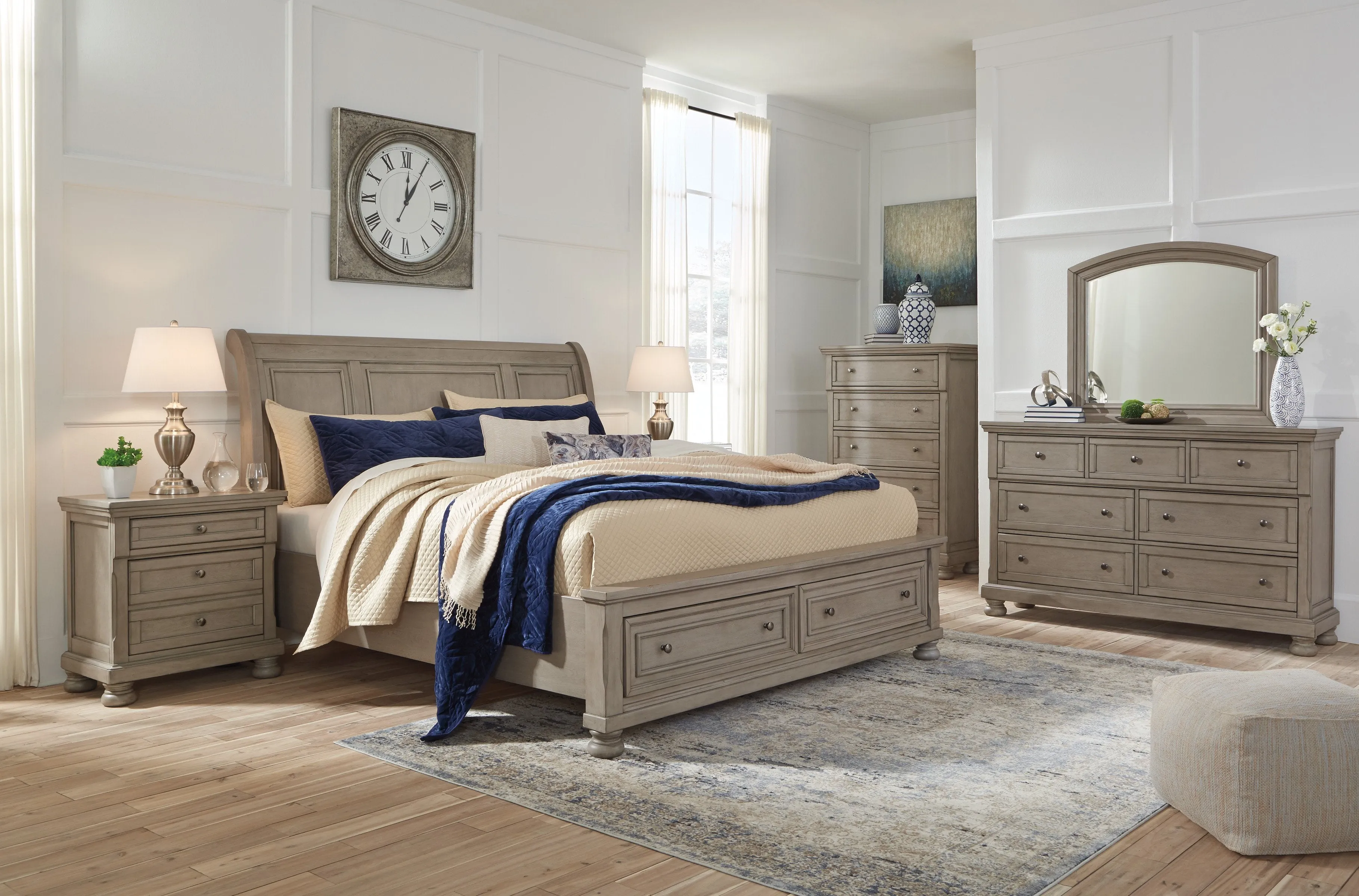 Lettner Light Gray Storage Platform Sleigh Bedroom Set