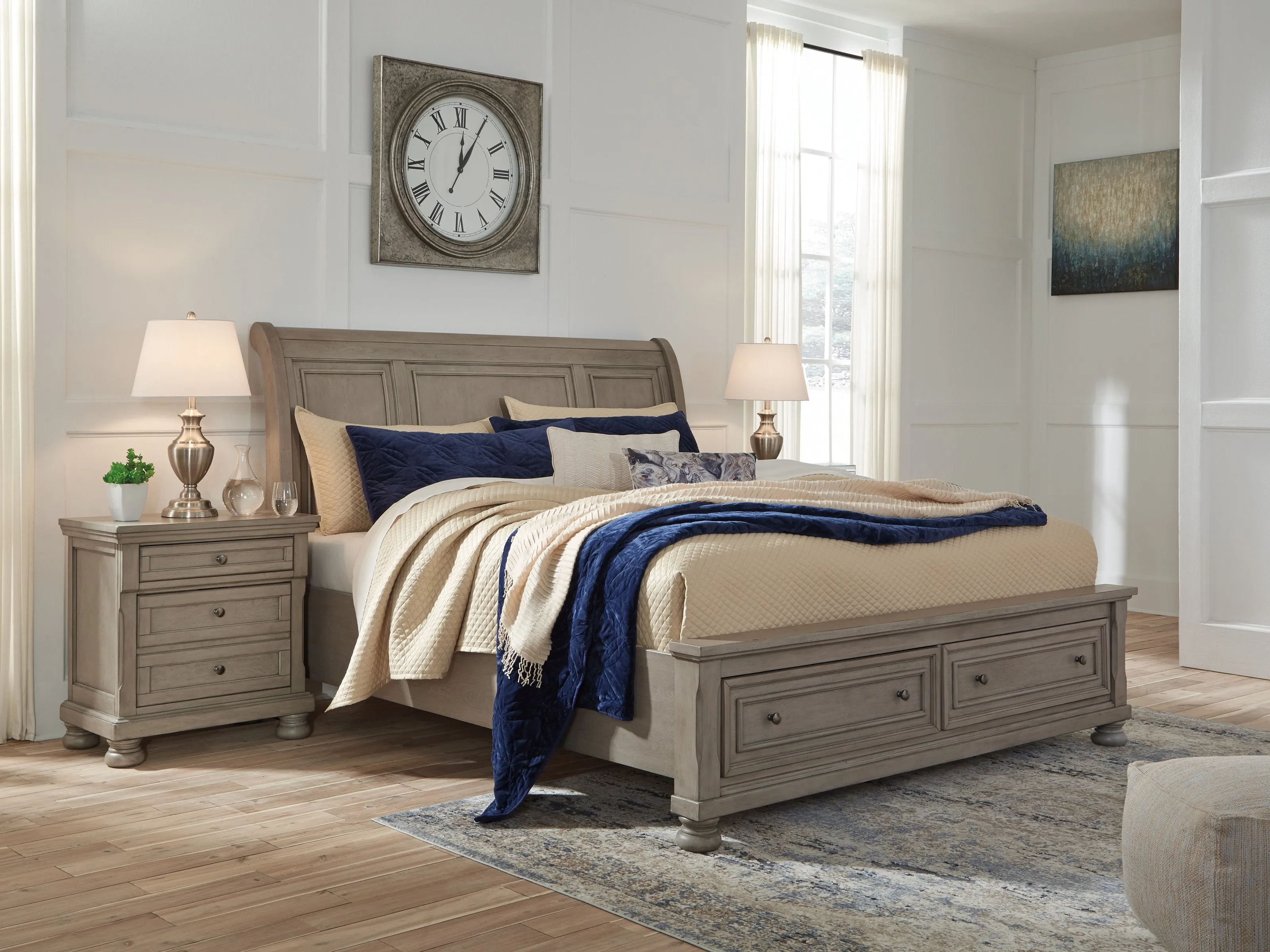 Lettner Light Gray Storage Platform Sleigh Bedroom Set