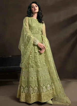 Light Green Designer Embroidered Anarkali Suit