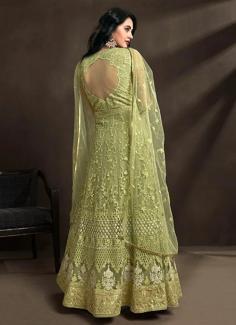 Light Green Designer Embroidered Anarkali Suit