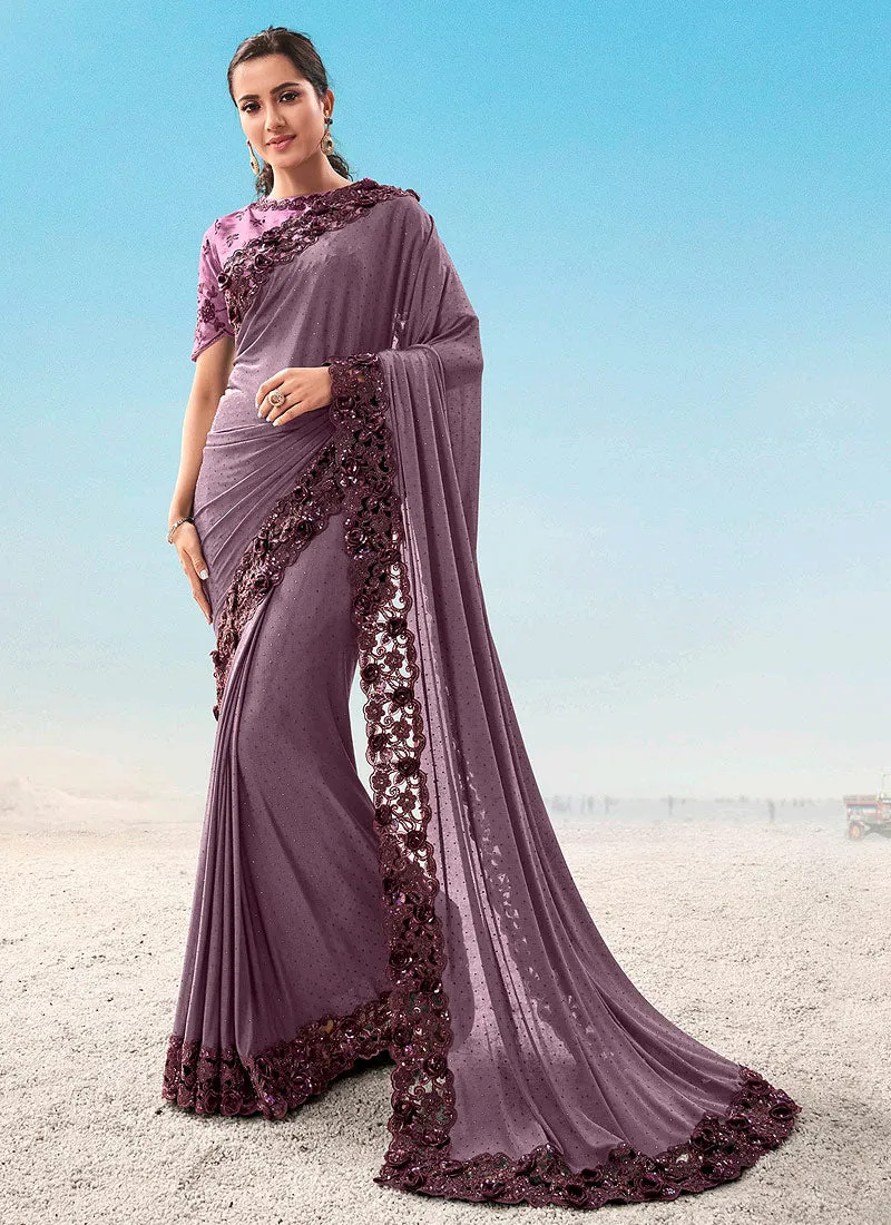 Light Purple Embroidered Saree