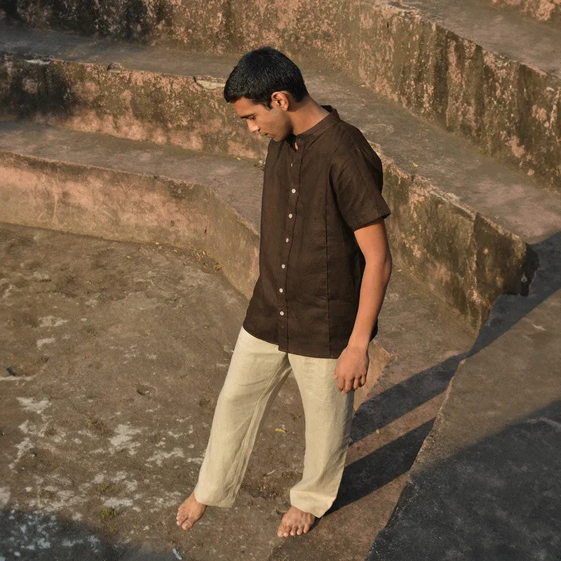 Linen Shirt for Men | Half Sleeves | Brown