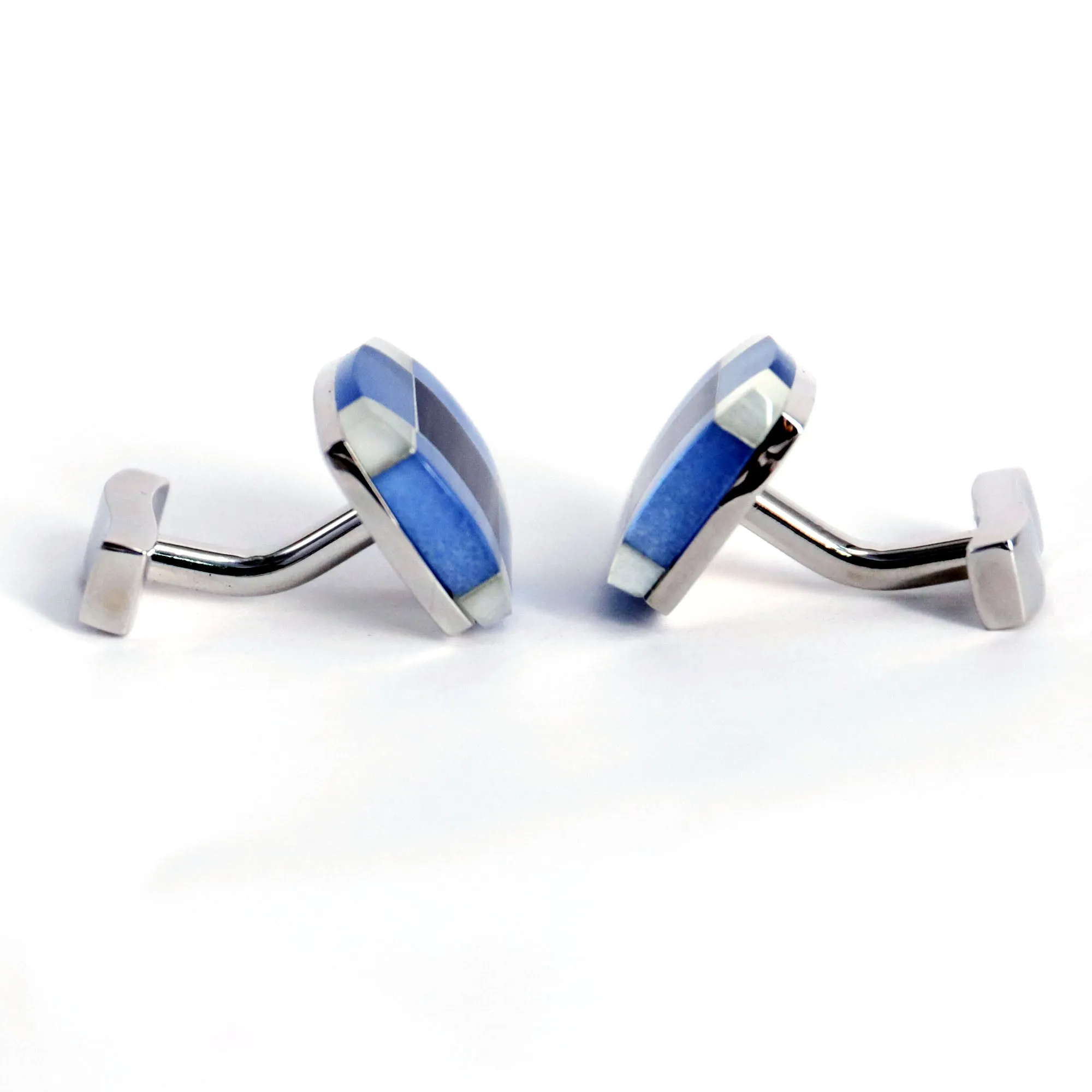 MarZthomson Light Blue Tartan Fusion Square Cufflinks (Online Exclusive)