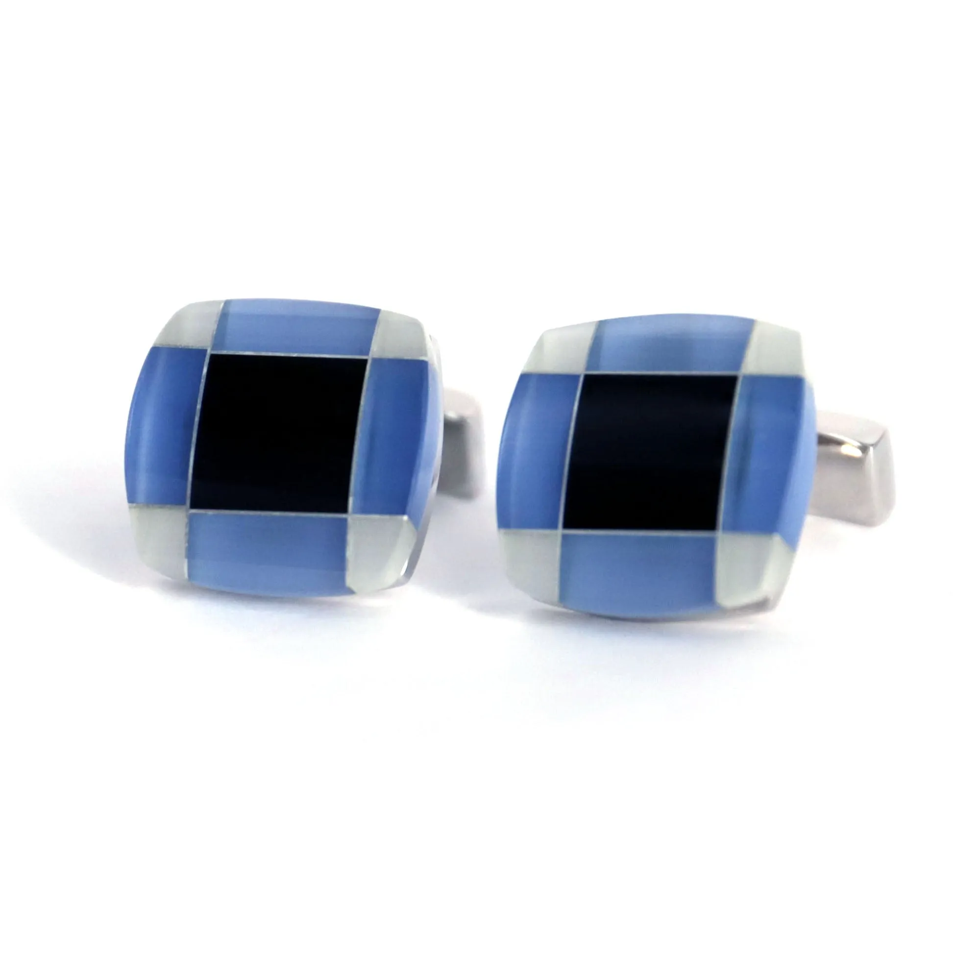 MarZthomson Light Blue Tartan Fusion Square Cufflinks (Online Exclusive)