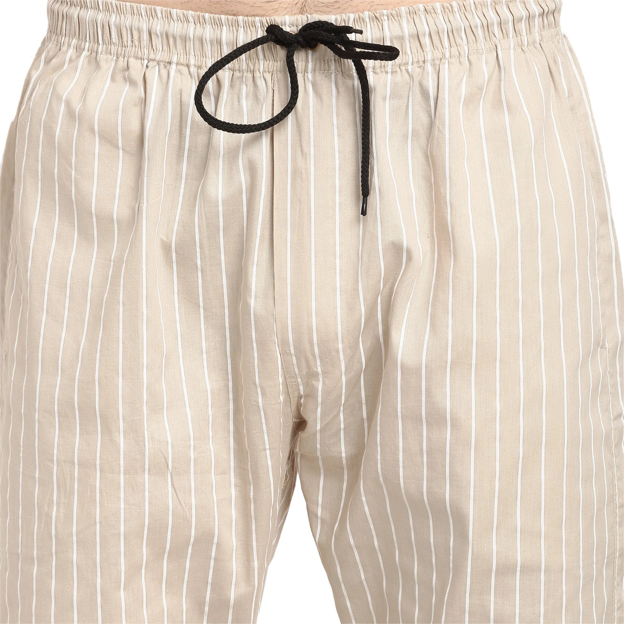 Men's Beige Cotton Striped Track Pants ( JOG 020Cream ) - Jainish