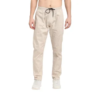 Men's Beige Cotton Striped Track Pants ( JOG 020Cream ) - Jainish