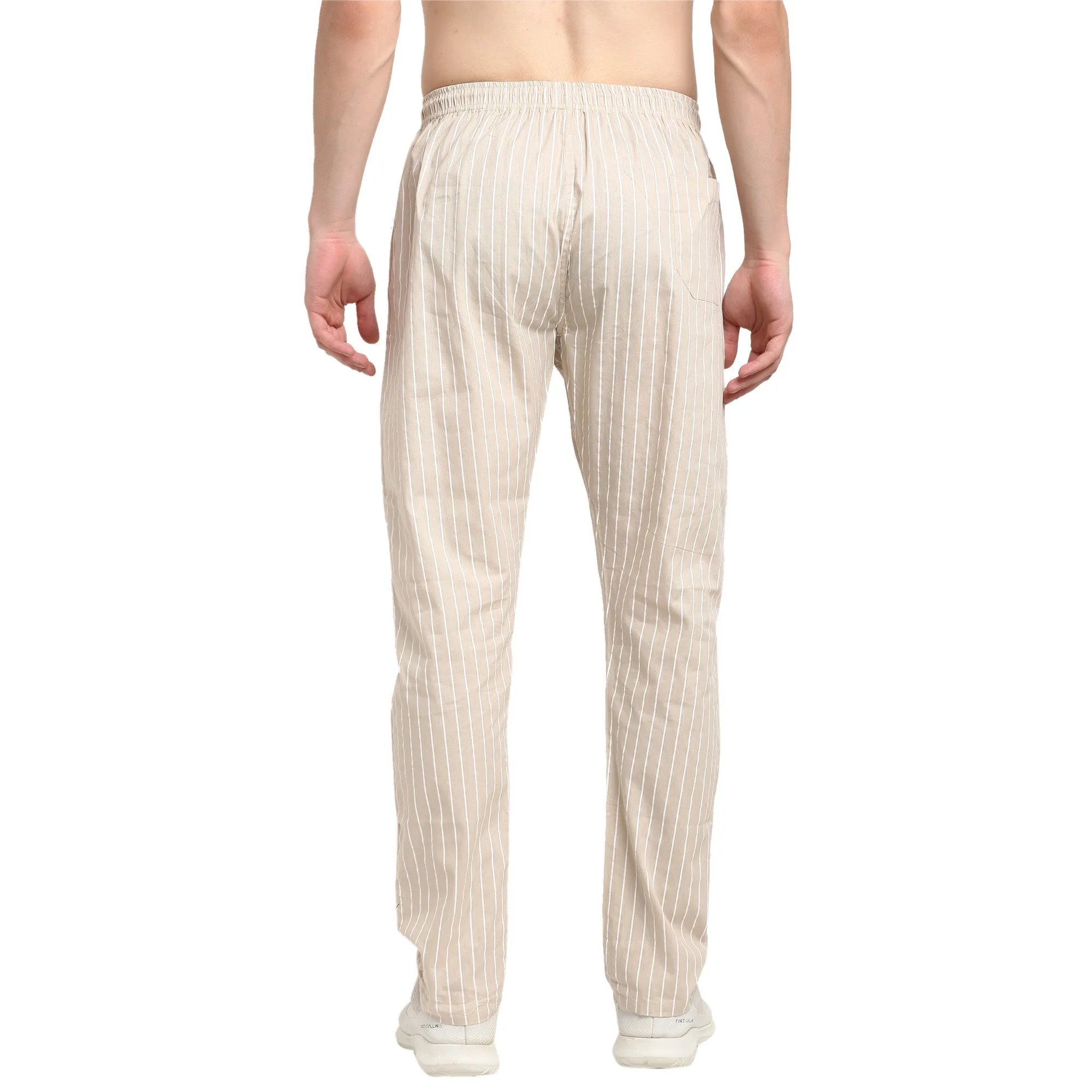 Men's Beige Cotton Striped Track Pants ( JOG 020Cream ) - Jainish