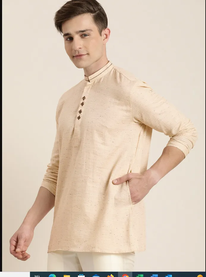 Men's Beige Organic Cotton Kurta - Vastramay