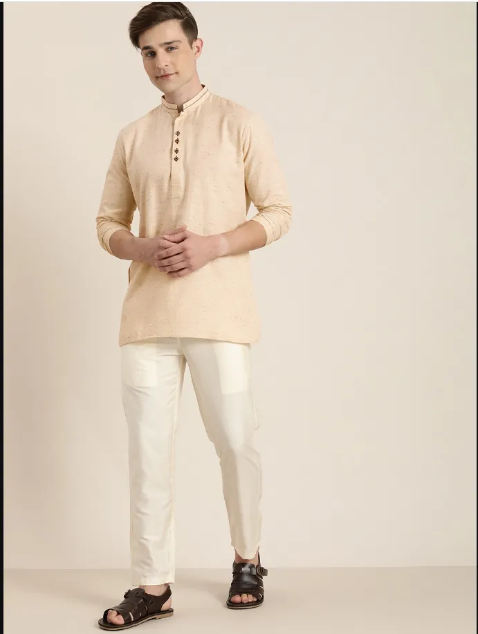 Men's Beige Organic Cotton Kurta - Vastramay