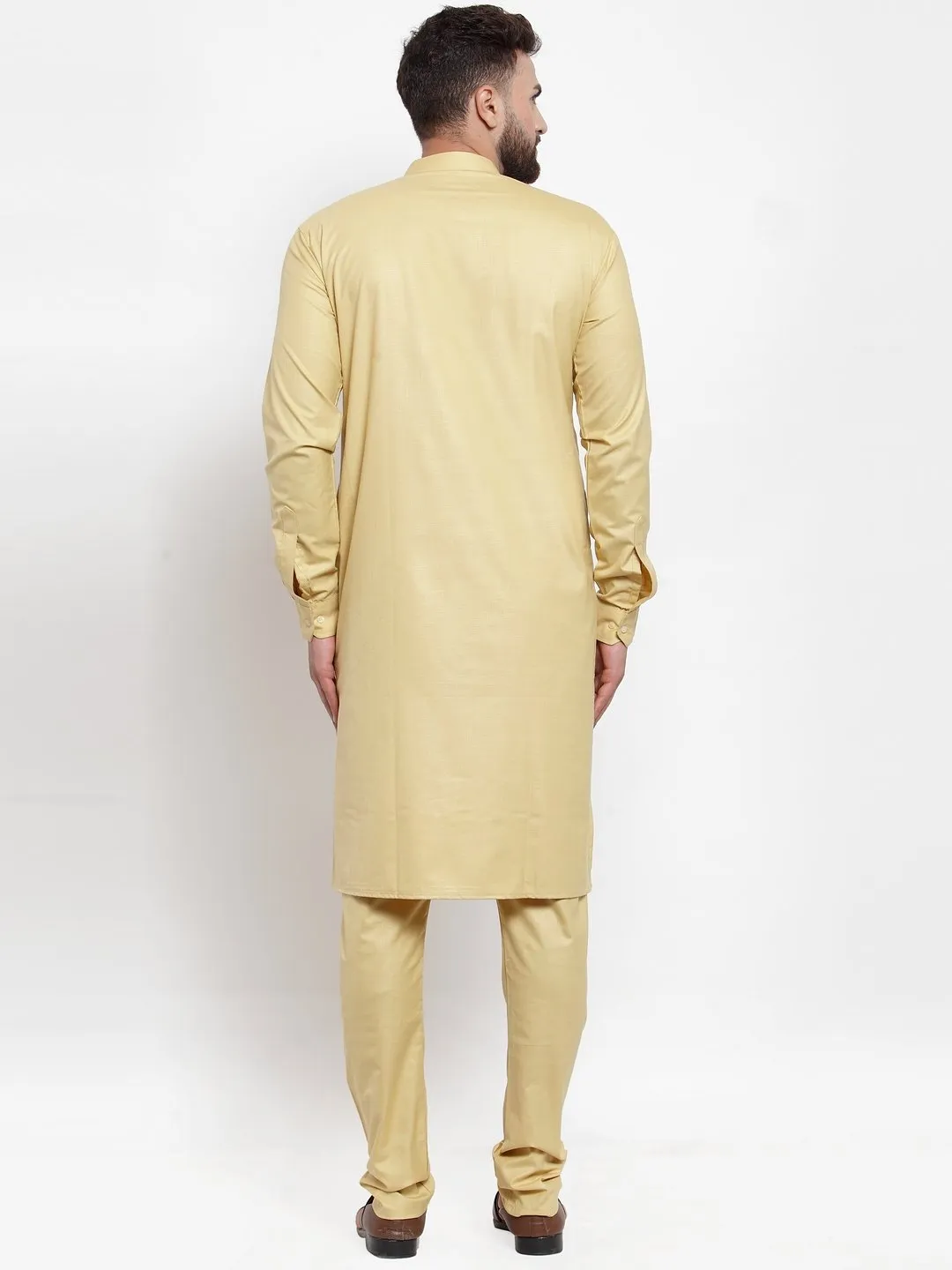 Men's Beige Solid Kurta with Churidar ( JOKP 592 Beige ) - Virat Fashions