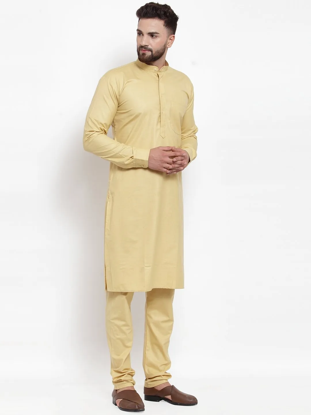 Men's Beige Solid Kurta with Churidar ( JOKP 592 Beige ) - Virat Fashions