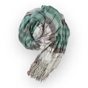 Mens Scarf -White Teal Green Grey Plaid - Unisex