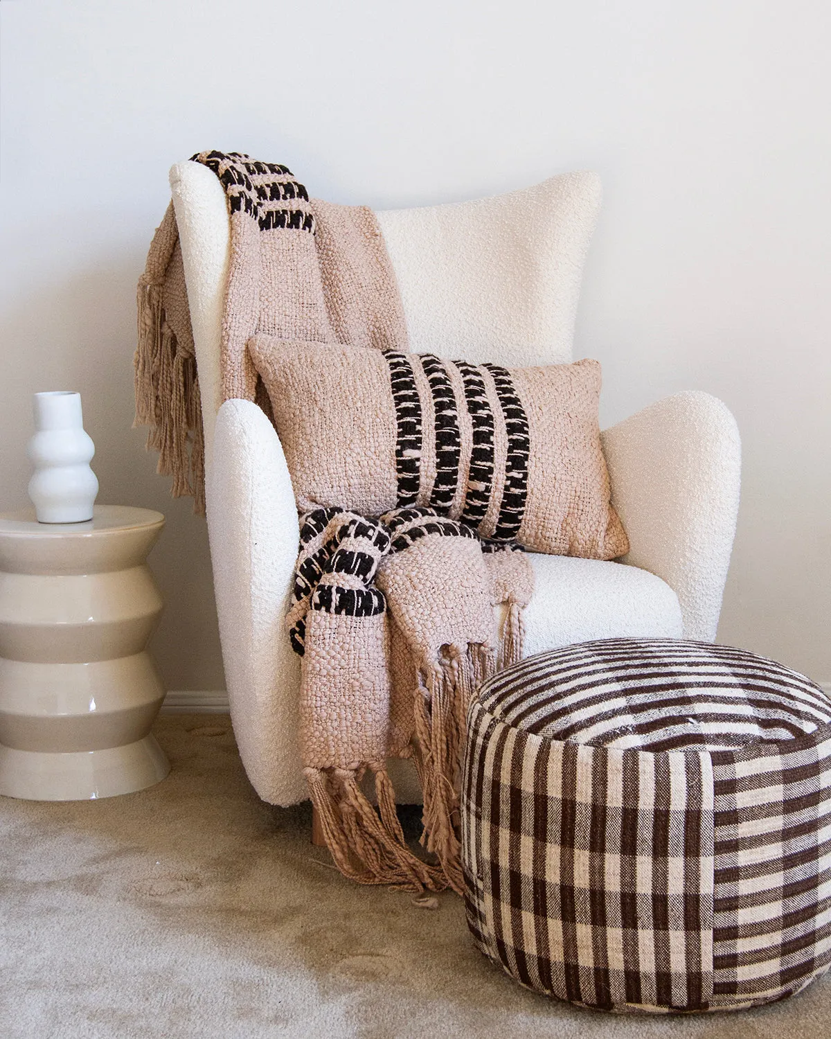 Miel Beige Cotton Throw Blanket