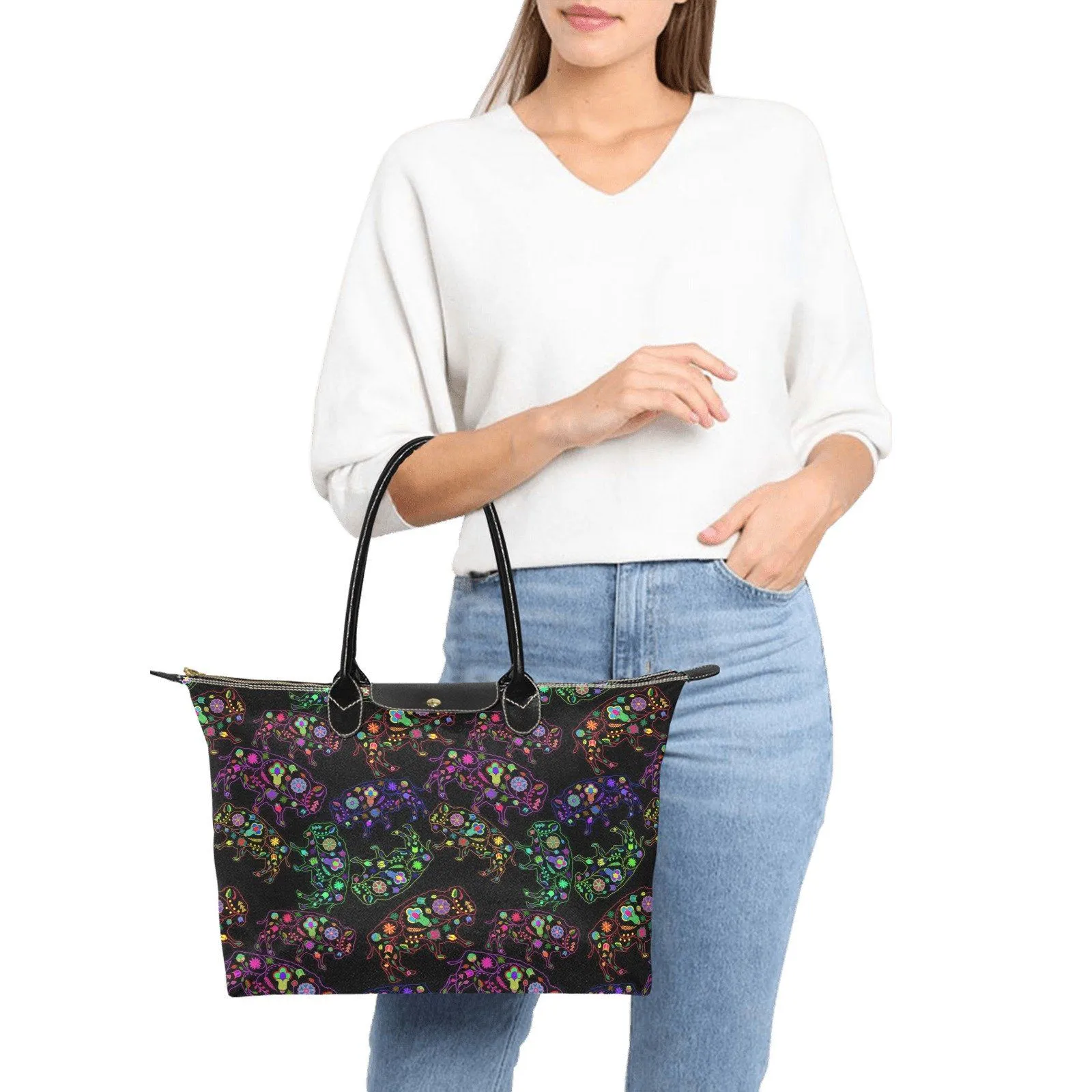 Neon Floral Buffalos Single-Shoulder Lady Handbag