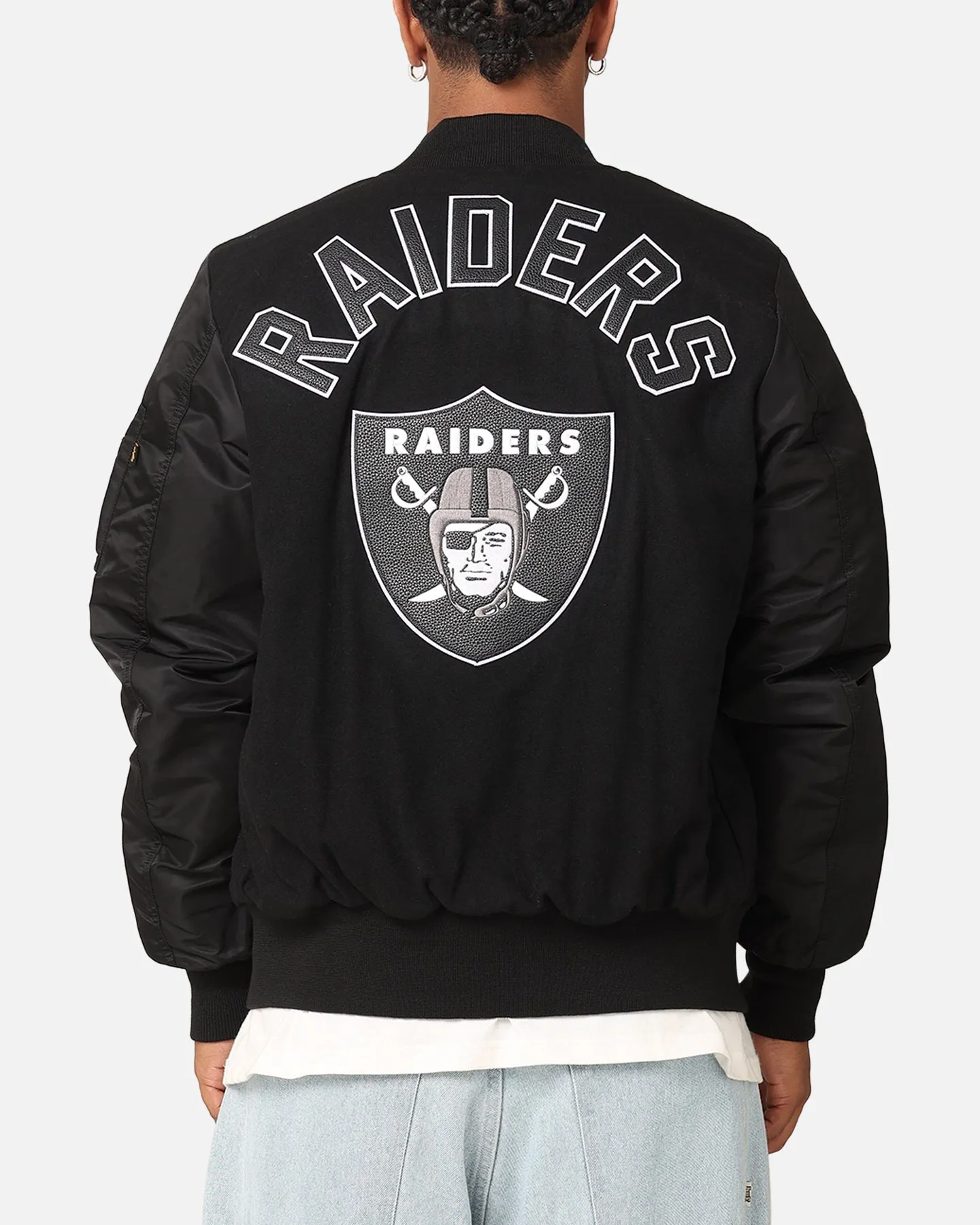 New Era Las Vegas Raiders Alpha Industries MA-1 Wool Varsity Jacket Black