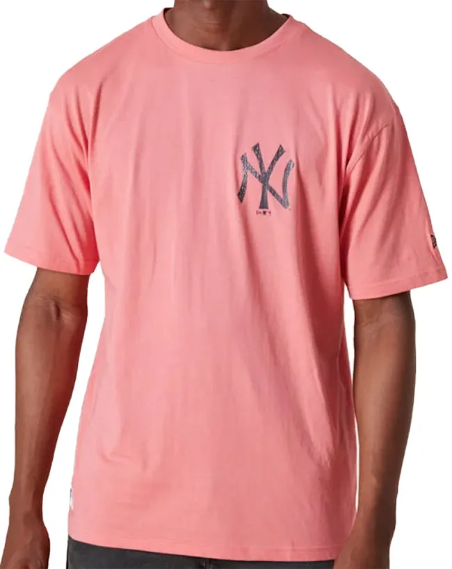 New Era Mens New York Yankees Logo Infill T Shirt Pink