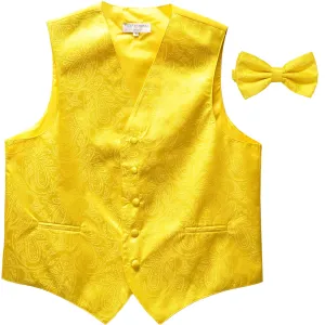 New Men's Formal Vest Tuxedo Waistcoat_bowtie paisley pattern wedding yellow