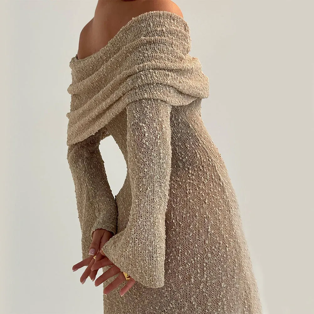 New One-shoulder Knitted Long-sleeved Dress Sexy Beach Holiday Long Dresses Womens Clothing