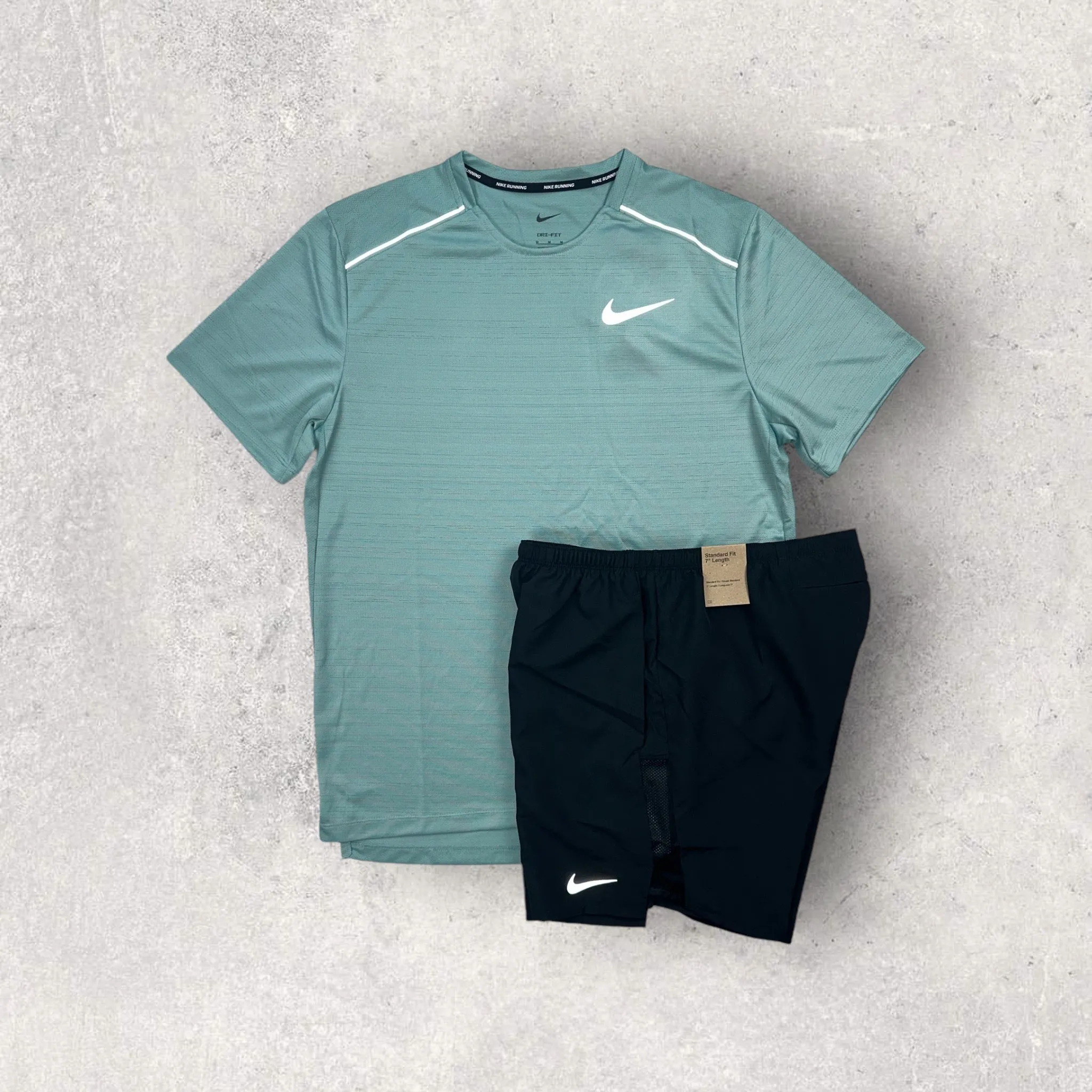 NIKE MILER 1.0 T-SHIRT/SHORT SET - MINERAL/BLACK