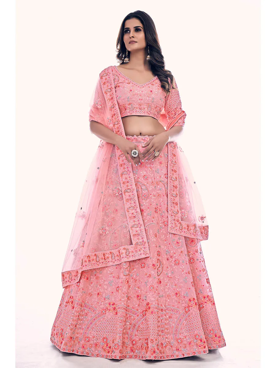 Pink Soft Net Embroidered Designer Lehenga Choli