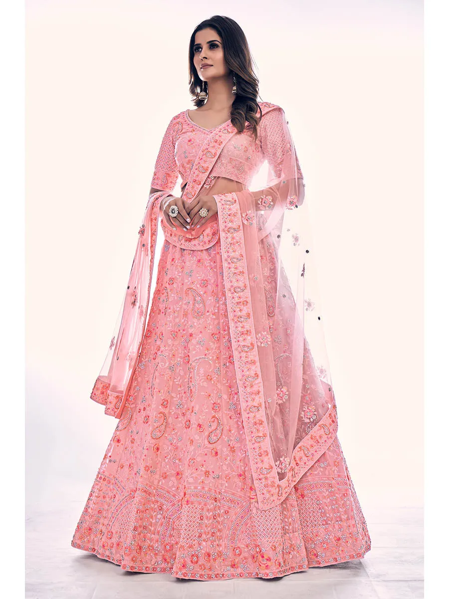 Pink Soft Net Embroidered Designer Lehenga Choli